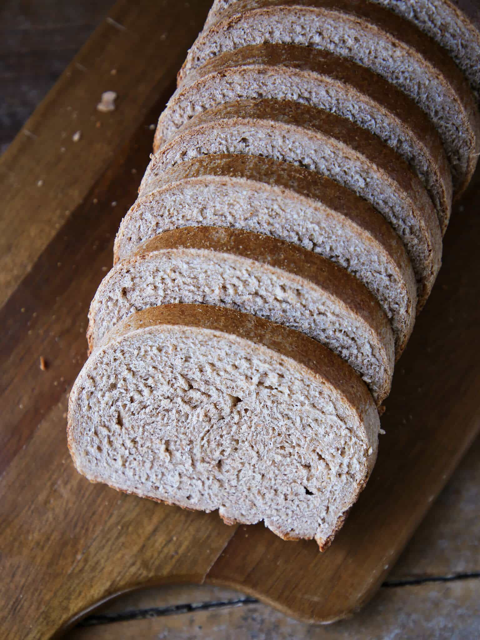 Whole wheat bread sliced top view