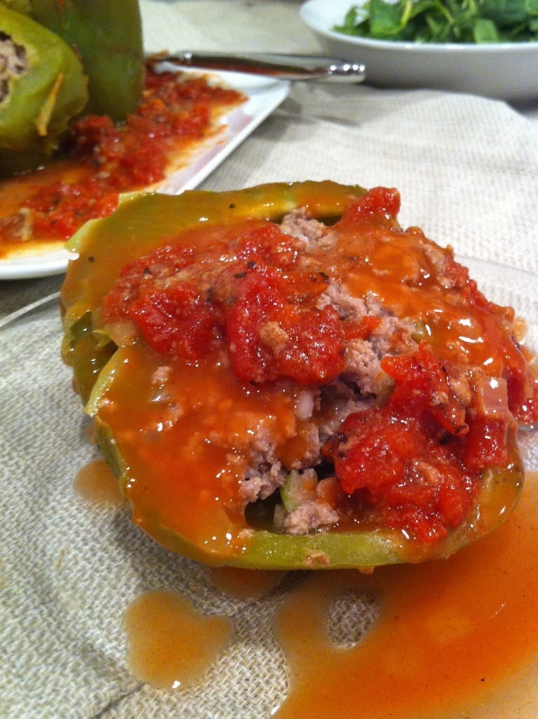 Creole Stuffed Peppers with a tomato sauce