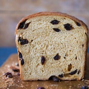 Old Fashioned Raisin Bread sliced front closeup