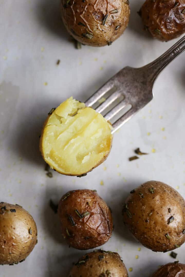 Rosemary Roasted Potato interior on fork