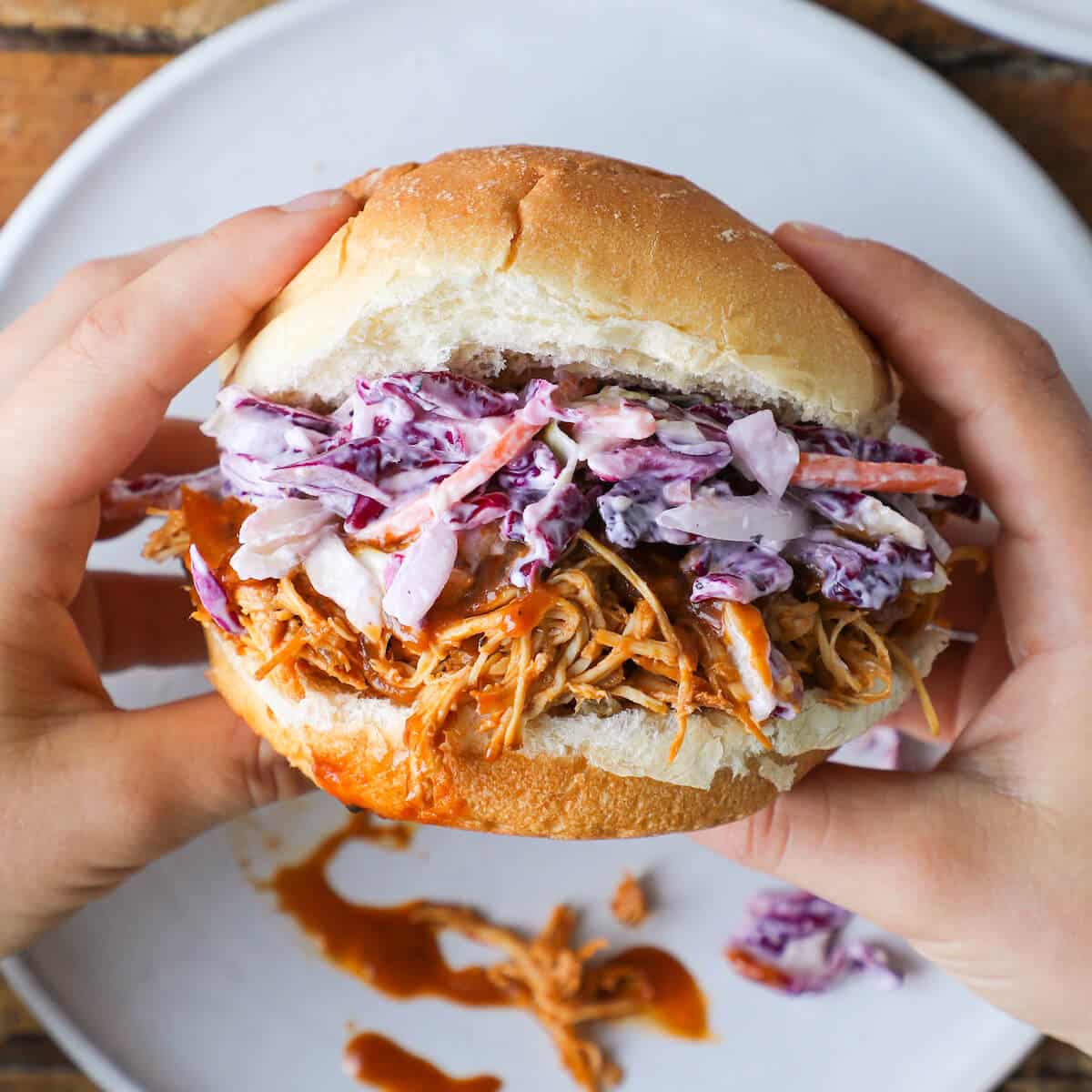 Slow Cooker Chicken Sandwiches using Trader Joe's BBQ Rub - Crisp Collective