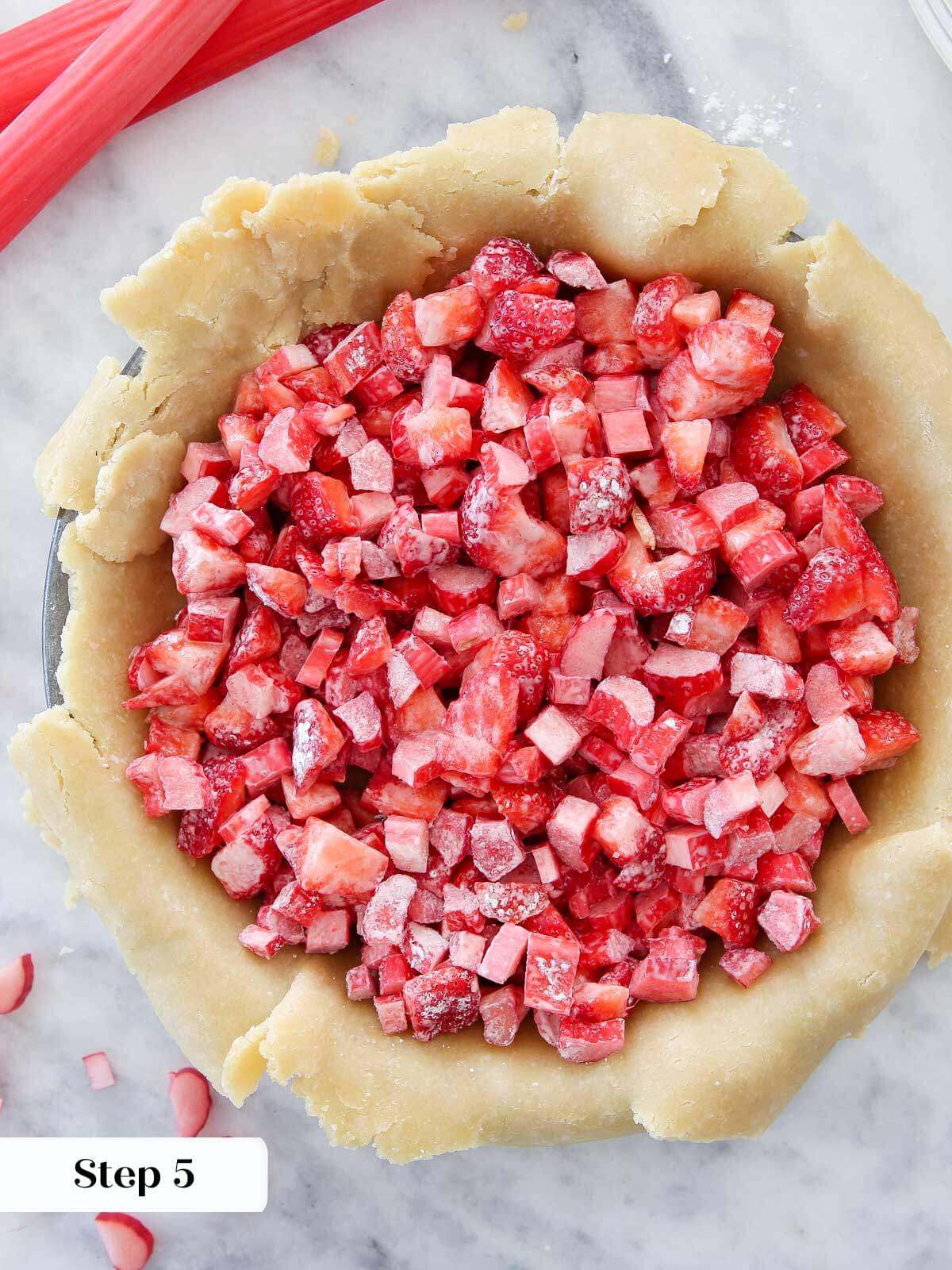 strawberry & rhubarb mixed with cornstarch in crust.