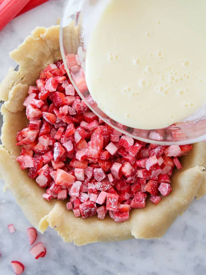 Strawberry Rhubarb filling unbaked being assembled
