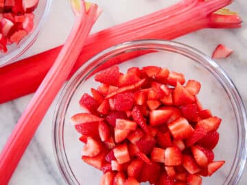 Strawberry Rhubarb sliced in bowls