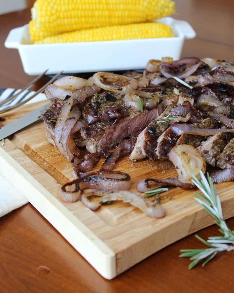 Rosemary Rubbed Rib-Eye with Charred Red Onions