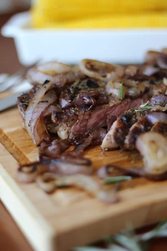 Rosemary Rubbed Rib-Eye with Charred Red Onions