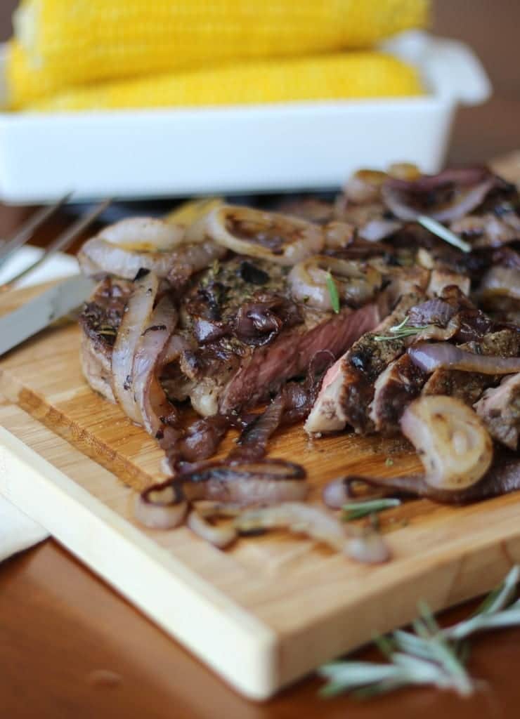 Rosemary Rubbed Rib-Eye with Charred Red Onions