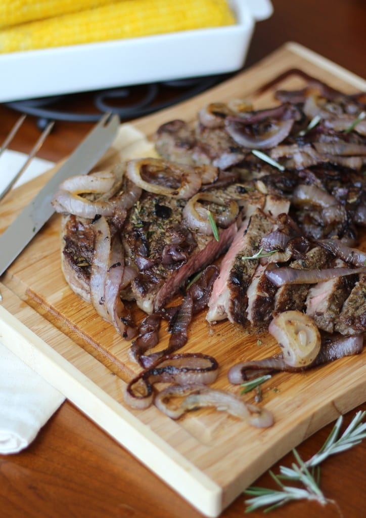 Rosemary Rubbed Rib-Eye with Charred Red Onions