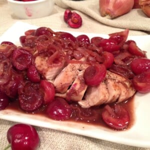 Chicken in Cherry Wine Sauce White Plate