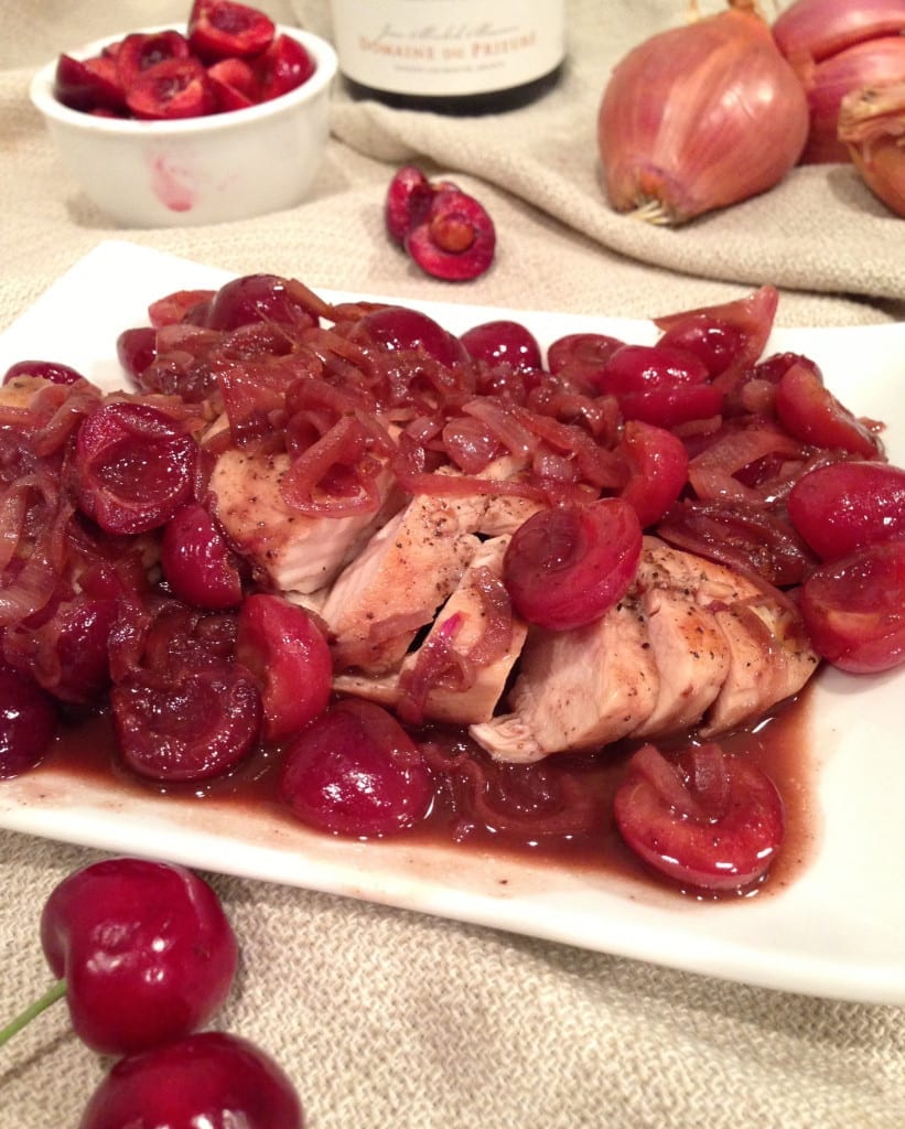 Chicken in Cherry Wine Sauce White Plate