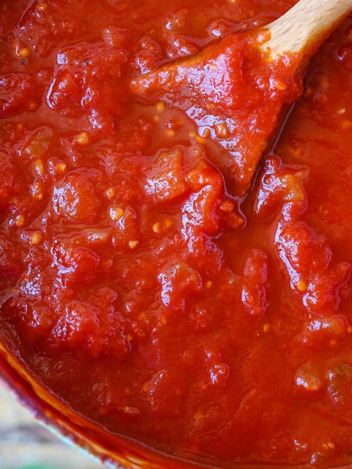 Homemade Tomato Pasta Sauce detail.