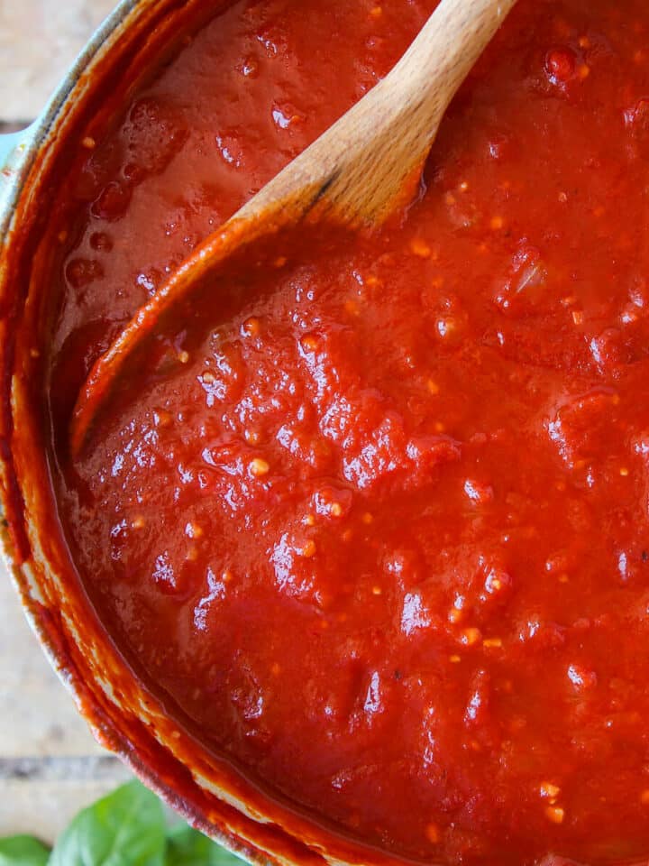 Homemade Tomato Pasta Sauce with fresh basil