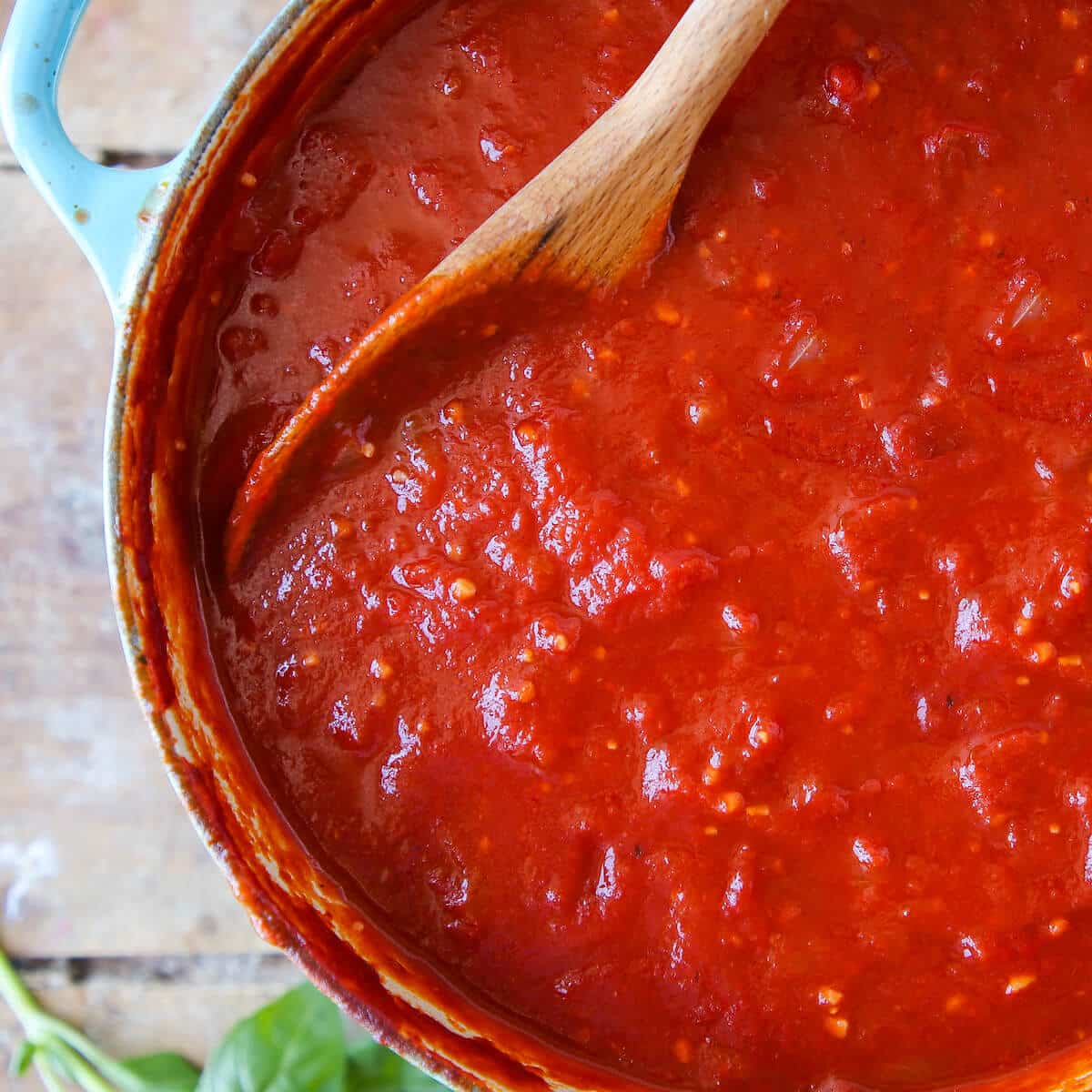 Homemade Tomato Pasta Sauce with fresh basil