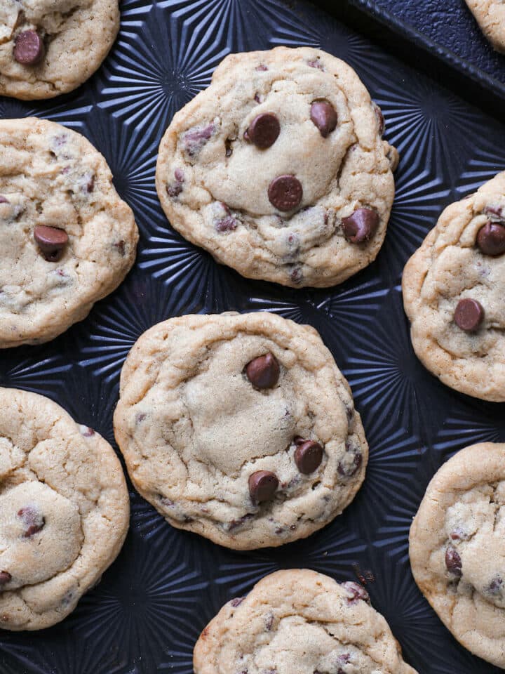 New York Times Chocolate Chip Cookies on vintage baking sheet