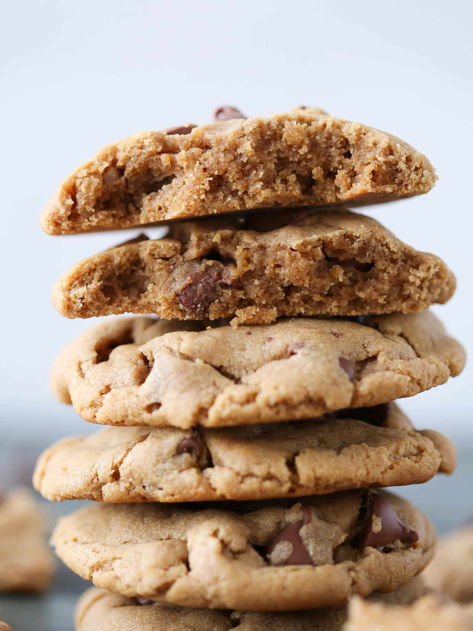 Chewy Peanut Butter Cup Cookies tall stack