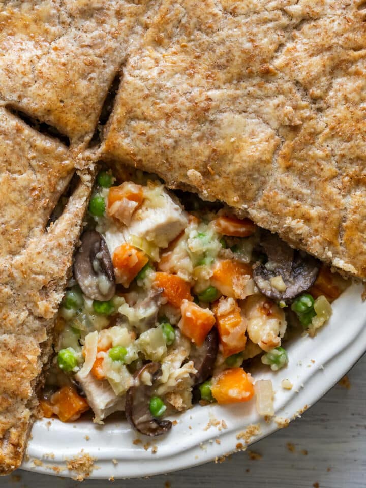 Chicken Pot Pie in Whole Wheat Crust baked close up