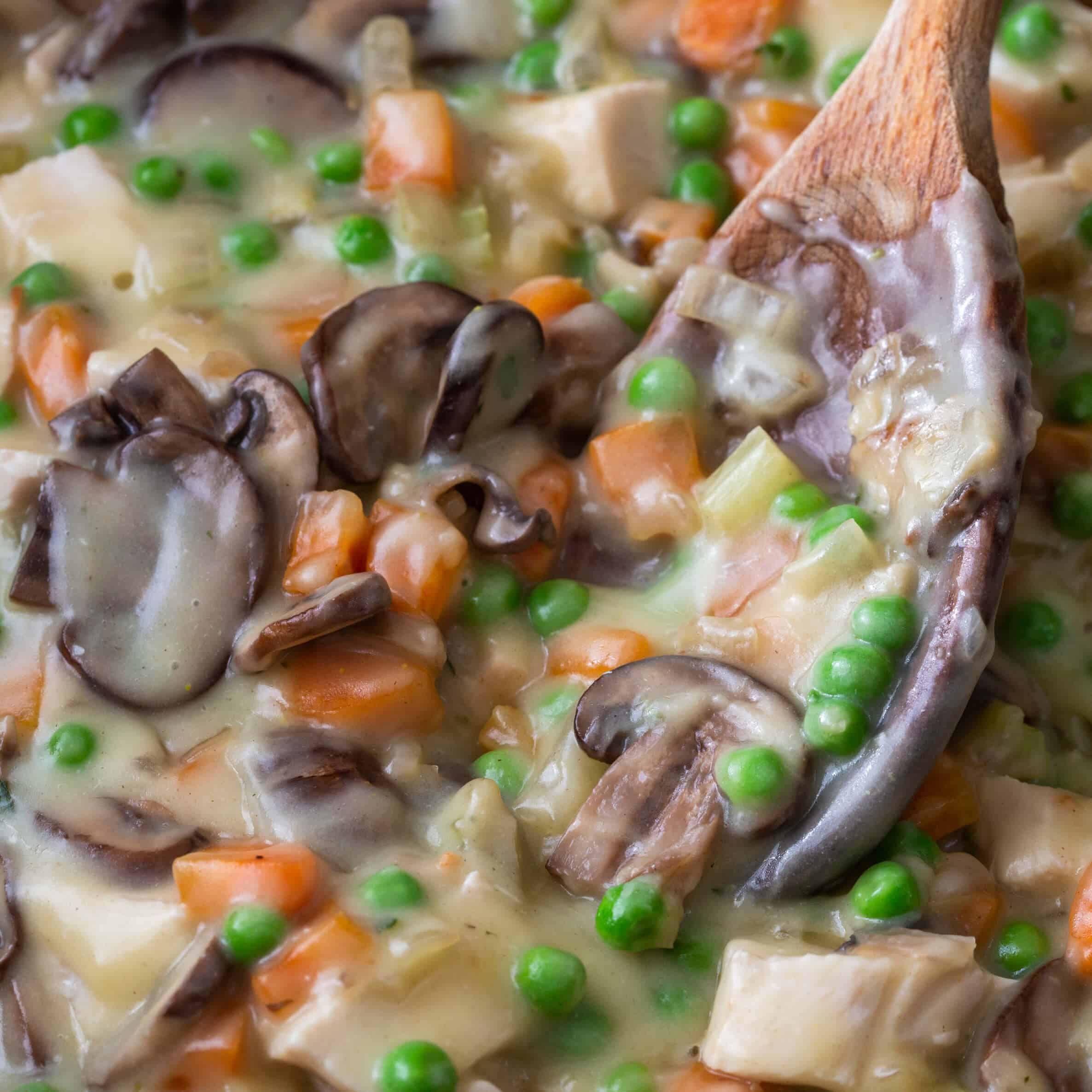 Chicken Pot Pie in Whole Wheat Crust cooked filling