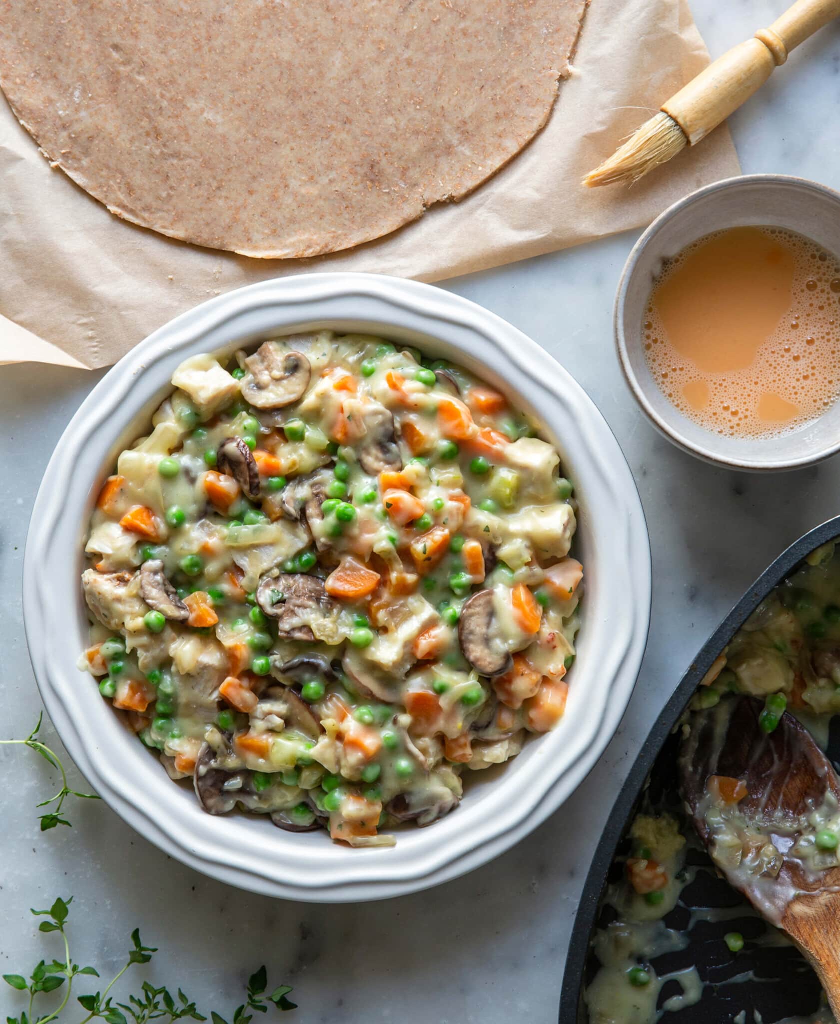 Chicken Pot Pie in Whole Wheat Crust ingredients assembled