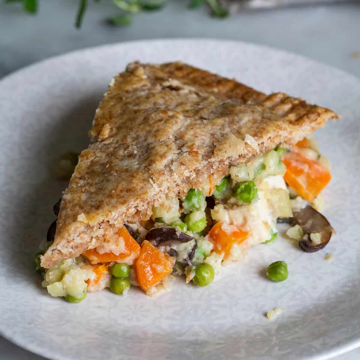 Chicken Pot Pie in Whole Wheat Crust slice on plate