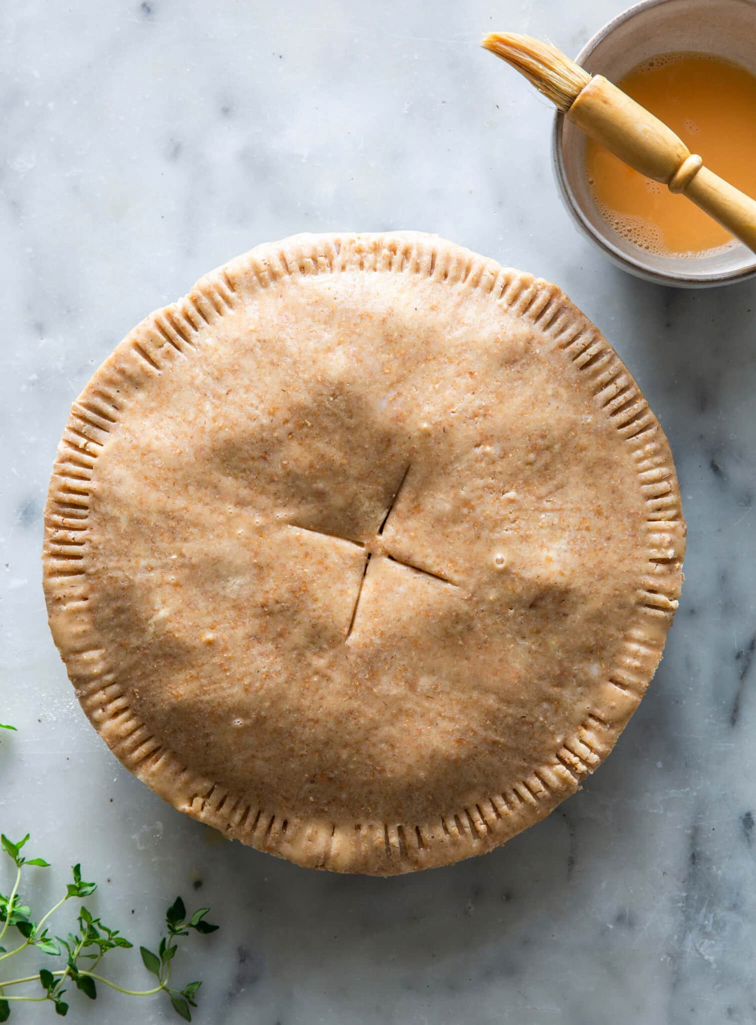Chicken Pot Pie in Whole Wheat Crust unbaked assembled