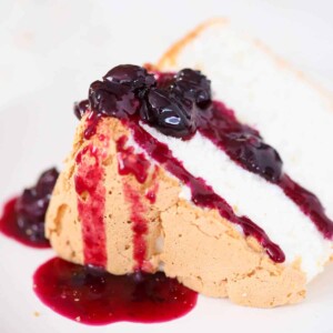 Angel Food Cake slice with blueberry sauce