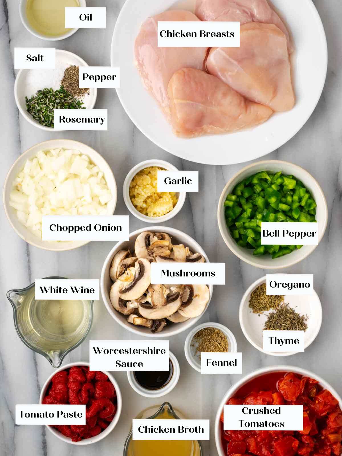 ingredients for chicken marinara.