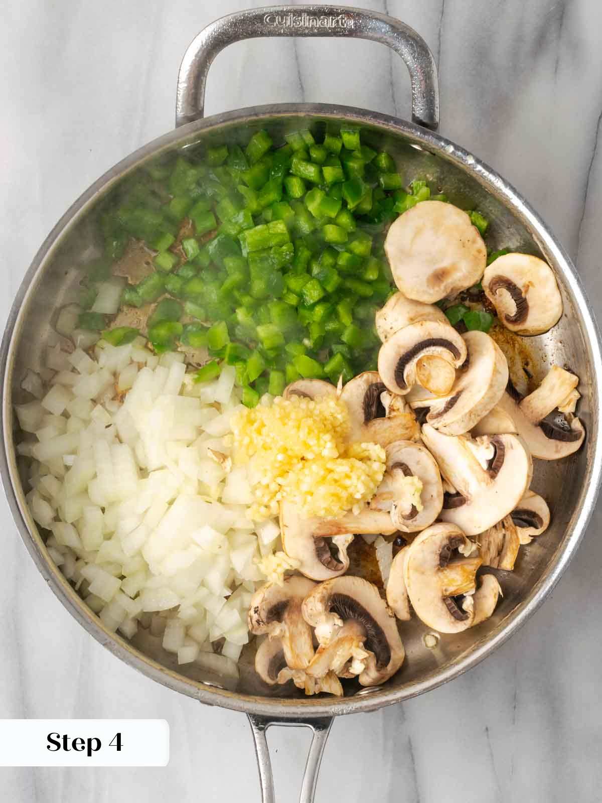 vegetables combined in pan before cooking.