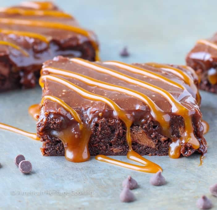 This Bailey's Irish Coffee Caramel Milk Chocolate Brownie is a decadent, fudgy double chocolate coffee brownie with salted caramel inside and drizzled on top of the Bailey's ganache!