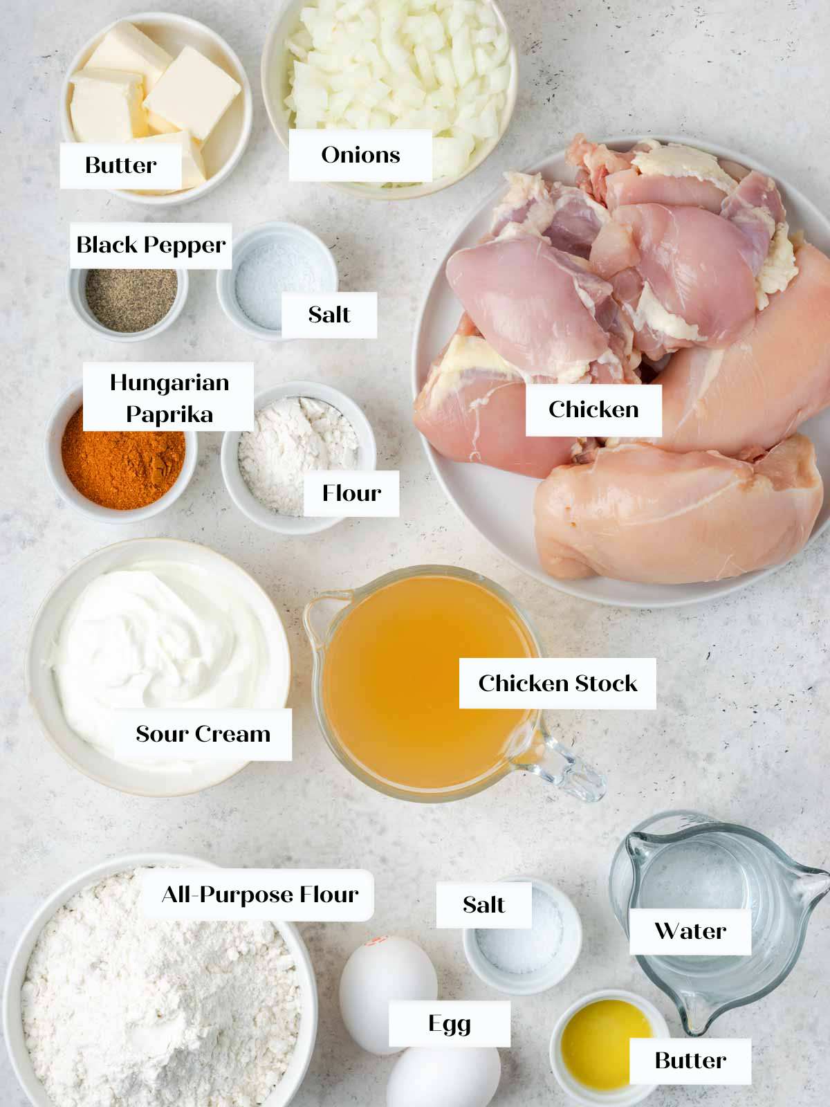 Chicken Paprikash Ingredients.