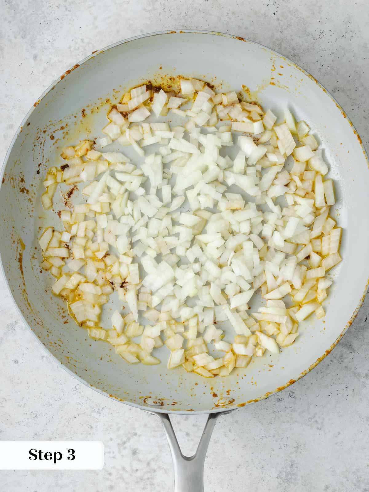 Onions chopped in pan with butter.