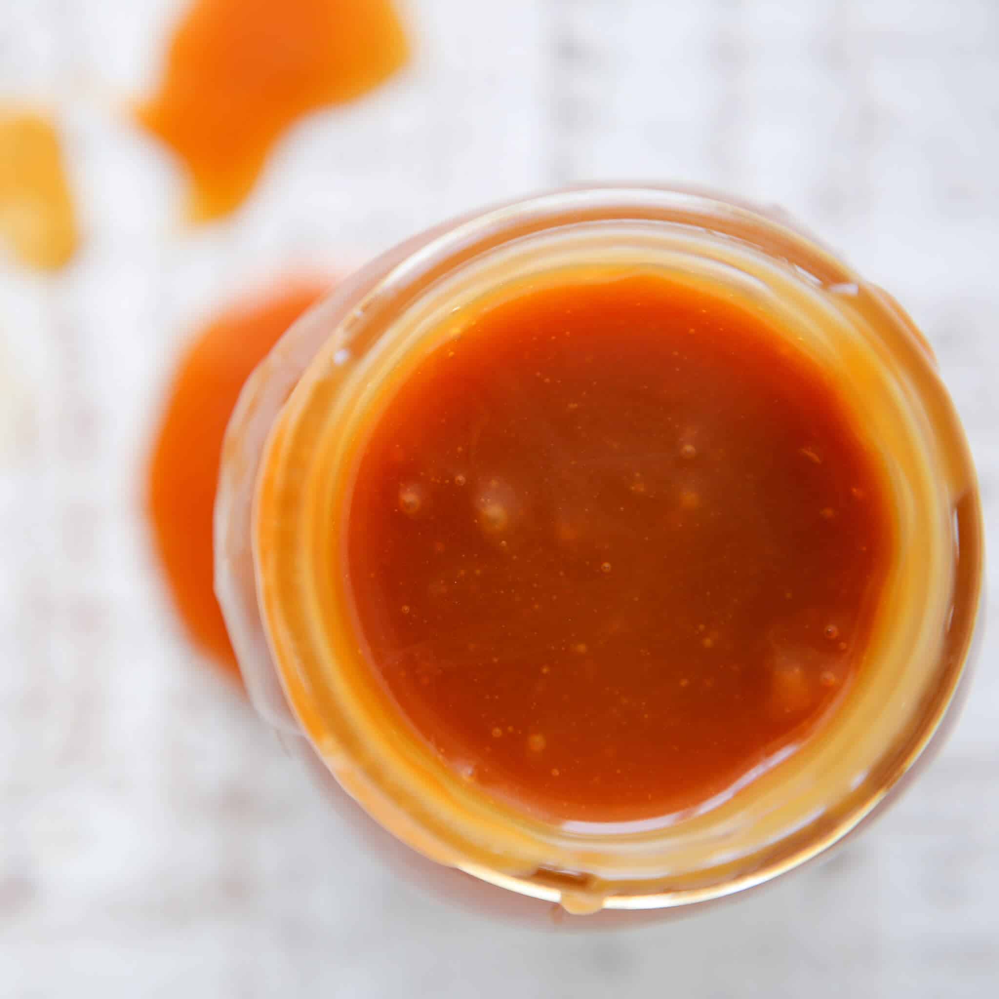 The Best Salted Caramel Sauce in jar from top
