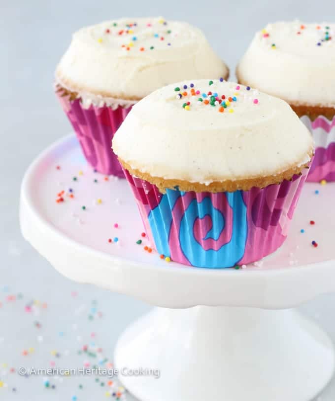 Sprinkles Copycat Vanilla Cupcakes Closeup on Stand