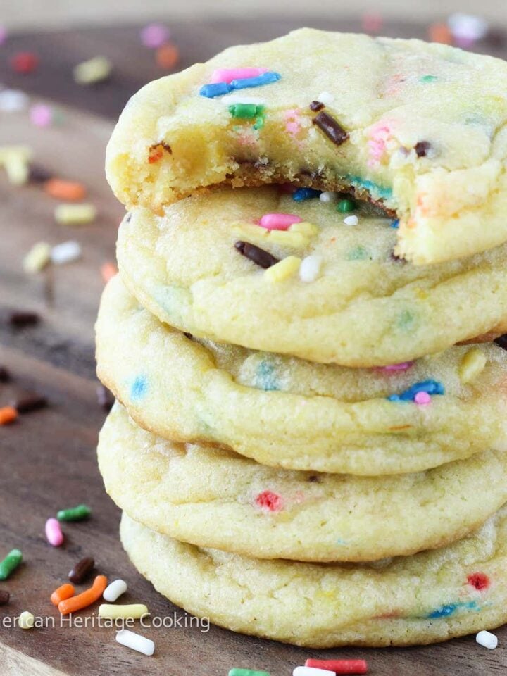 Lemon Pudding Cookies with Funfetti Sprinkles stacked