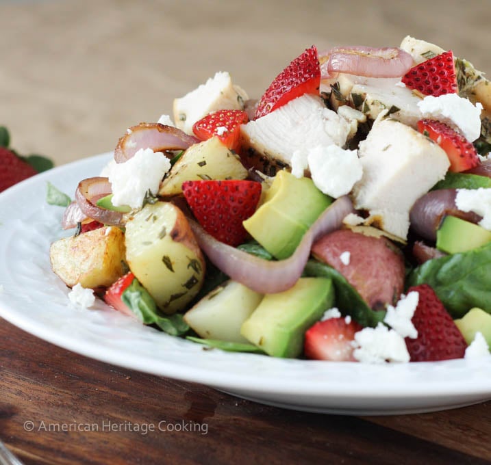 Grilled Onion Roasted Potato Strawberry Spinach Salad