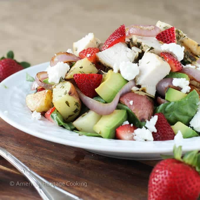Grilled Onion Roasted Potato Strawberry Spinach Salad