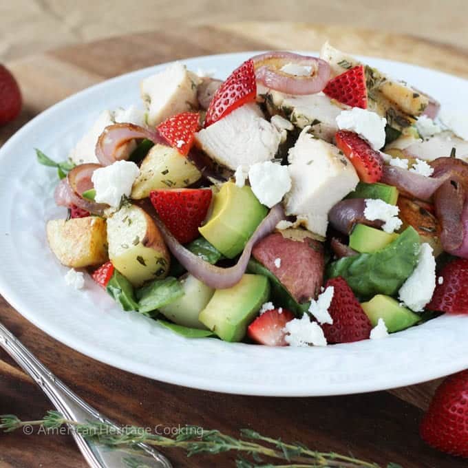 Grilled Onion Roasted Potato Strawberry Spinach Salad