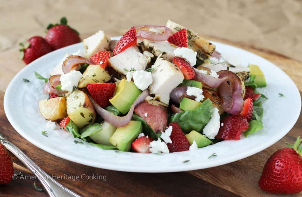 Grilled Onion Roasted Potato Strawberry Spinach Salad