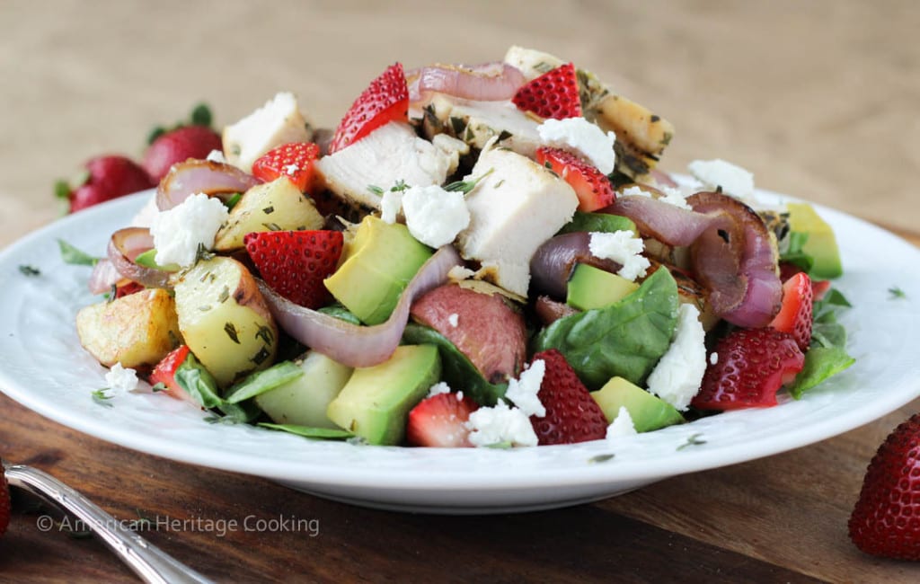 Grilled Onion Roasted Potato Strawberry Spinach Salad