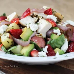 Grilled Onion Roasted Potato Strawberry Spinach Salad