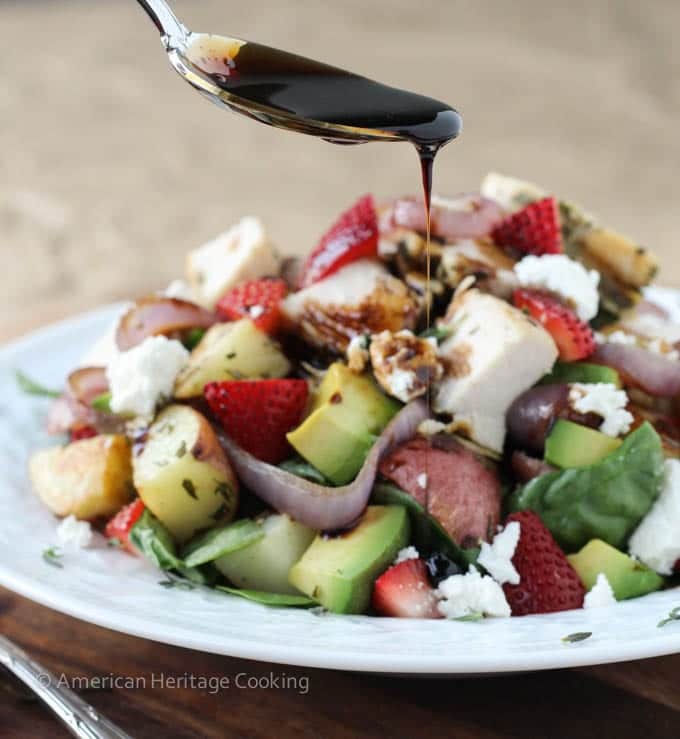 Grilled Onion Roasted Potato Strawberry Spinach Salad