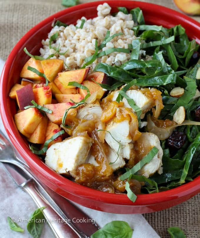 Collard Green Salad with Vidalia Onion Peach Glazed Chicken