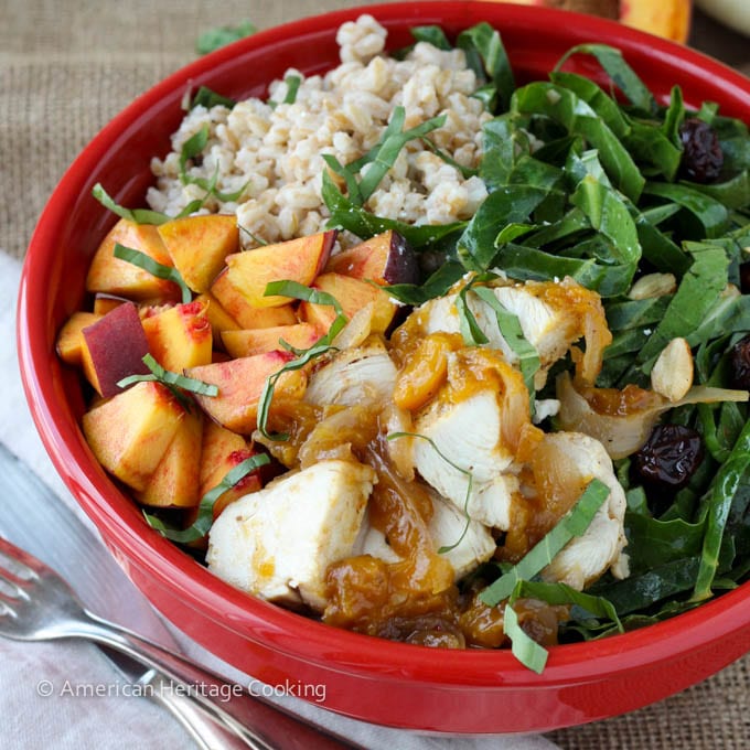 Collard Green Salad with Vidalia Onion Peach Glazed Chicken