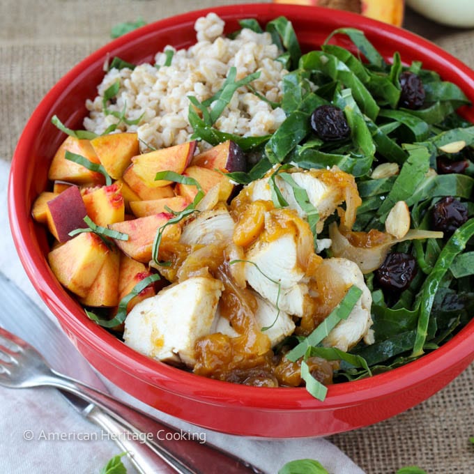 Collard Green Salad with Vidalia Onion Peach Glazed Chicken