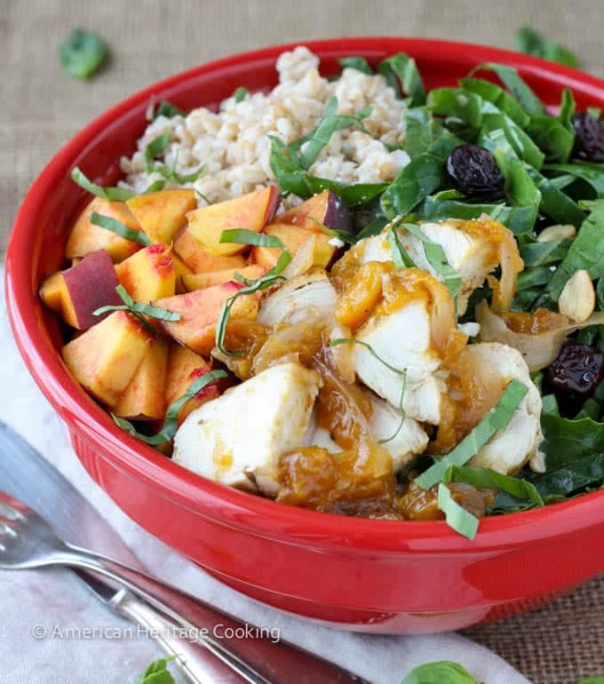 Collard Green Salad with Vidalia Onion Peach Glazed Chicken