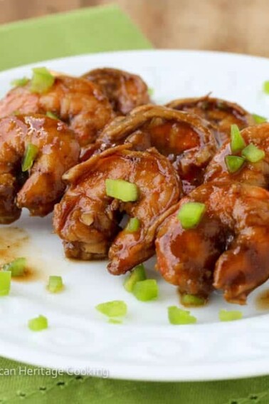 Spicy Barbecue Beer Shrimp White Plate