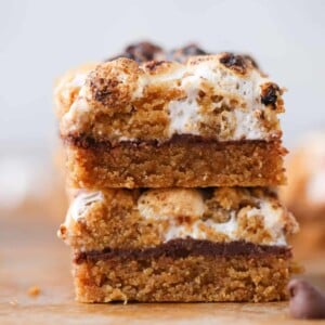 Soft Chewy Smores Crumble Bars sliced stacked