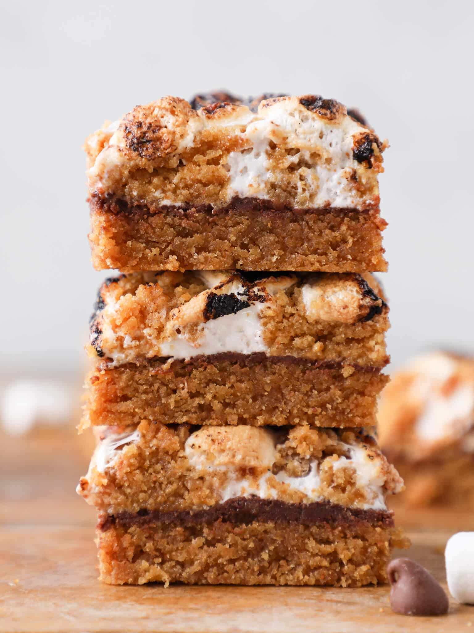 Soft Chewy Smores Crumble Bars tall stack