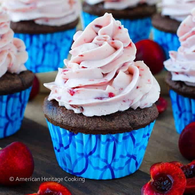 Double Chocolate Cupcakes Cherry Mascarpone Frosting