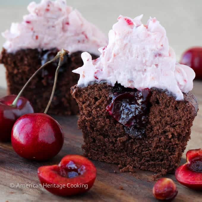 Double Chocolate Cupcakes Cherry Mascarpone Frosting
