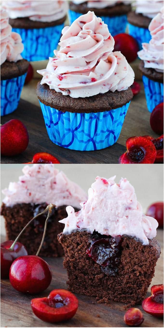 Double Chocolate Cupcakes Cherry Mascarpone Frosting